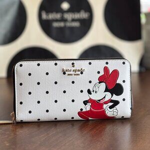 Kate Spade Minnie Mouse Large Continental Wallet Disney Zip Around K4759 NWT